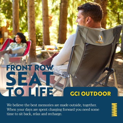 GCI Outdoor RoadTrip Rocker Camping Chair - Portable Folding Rocking Chair with Drink Holder & Comfortable Backrest - Indigo Blue