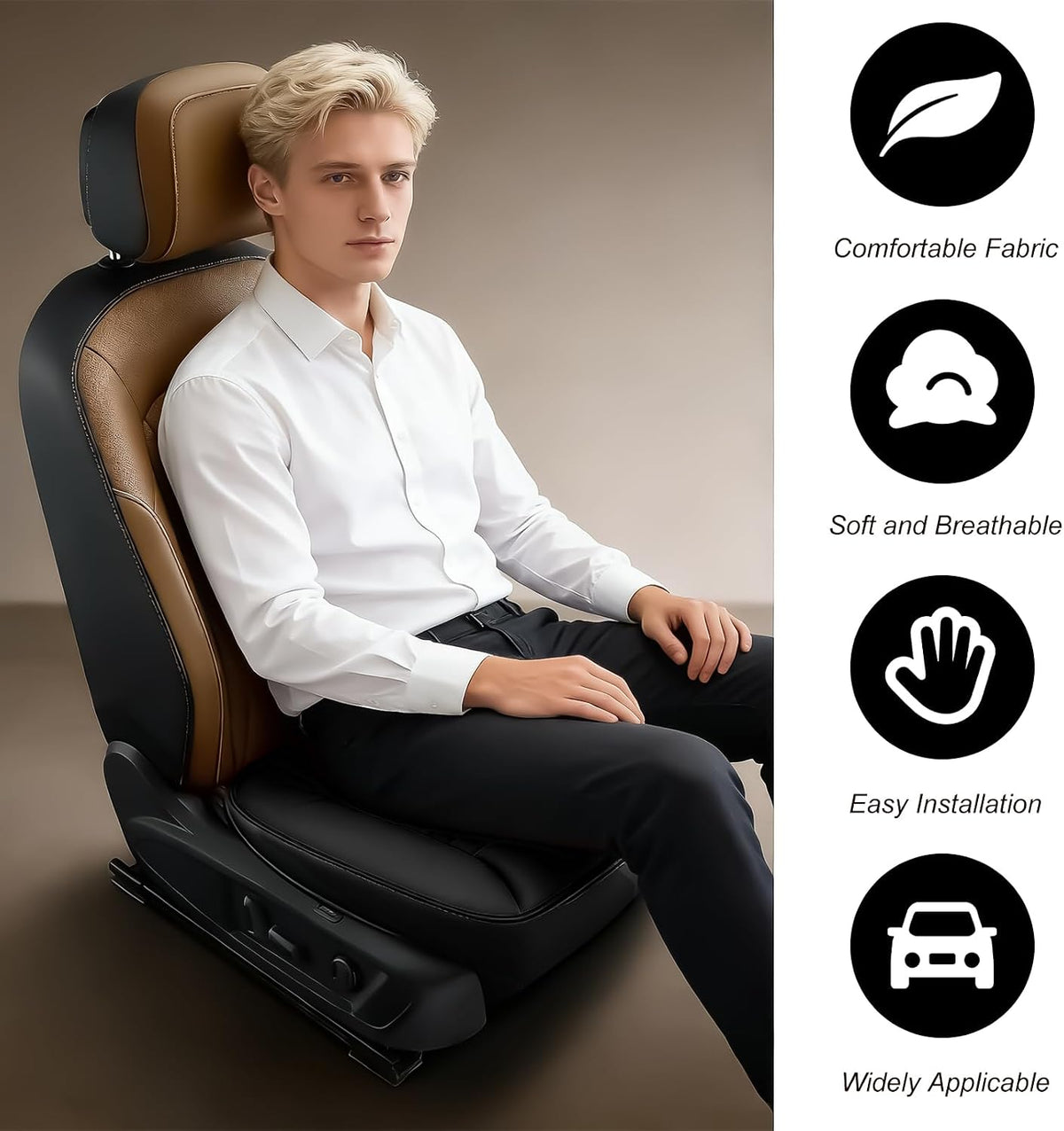 Car Seat Cushion Chair Cushions, Breathable Driver Seat Protector with 1.2" Thick Comfort Memory Foam, Non-Slip Pressure Relief Driver Seats Pillow for Vehicle Office Home (Black)