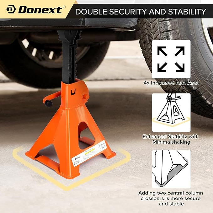 Donext Jack Stands 3 Ton (6,500 lb) Capacity Steel, 1 Pair Orange Lifting Stand Adjustable Jack Stands