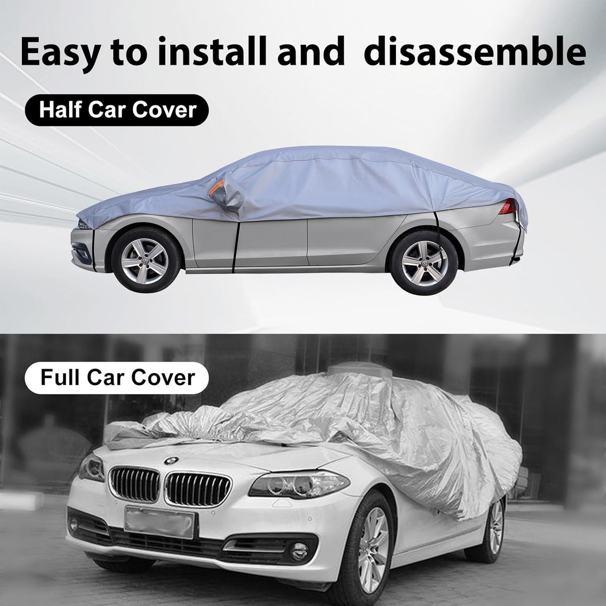 Half Car Cover SUV, Top Cover for Windshield & Sunroof Protection with Cotton Liner, Hail Protector Car Cover Waterproof All Weather for Snow, Sun,Rain,Dust,Size M