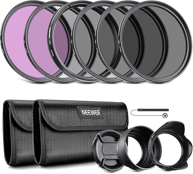 NEEWER 37mm Lens Filter Kit: UV, Lens Hood and Lens Cap Compatible