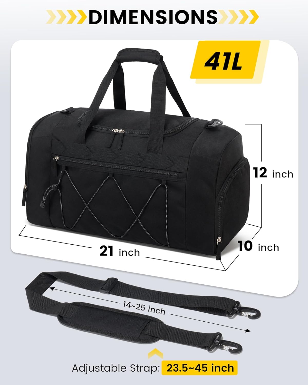 Vorspack Gym Bag - 21-Inch Water-Resistant Duffle with Shoe Compartment | Black Travel & Sports Bag