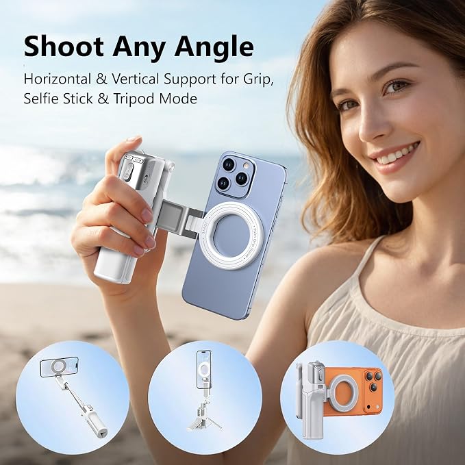 Magnetic Phone Camera Shutter Grip, Extendable Selfie Stick & Tripod Portable