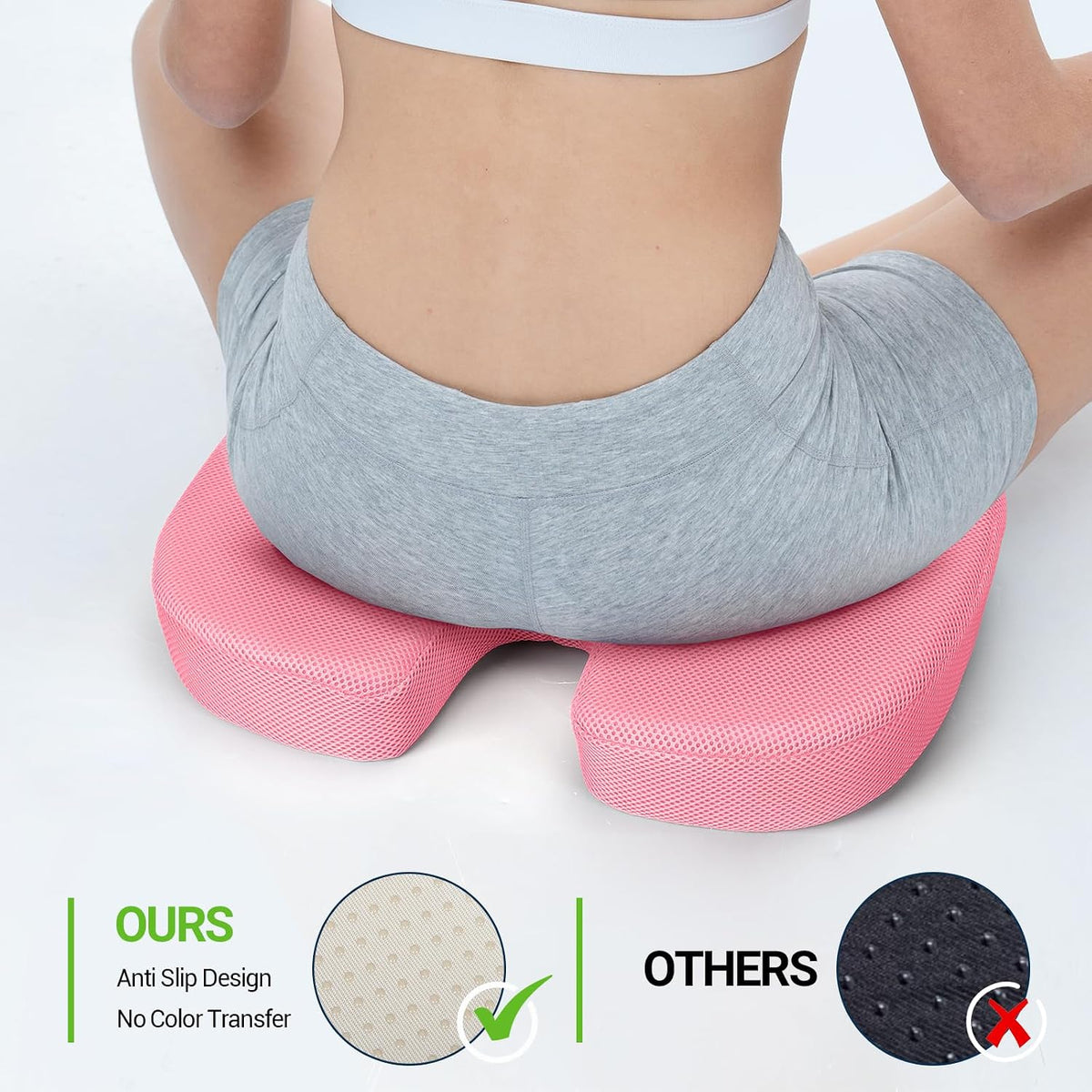 Season Guard Tailbone Pain Relief Office Chair Seat Cushion, Memory Foam Gel Seat Cushion for Sciatica Pain Relief with Washable Cover, Butt Cushion for Long Sitting, Mesh, Pink