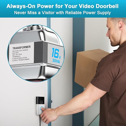 16V 30VA Doorbell Transformer for Ring Video Doorbells, Compatible