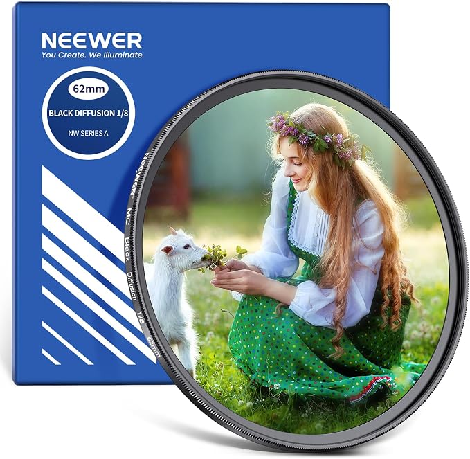 Neewer 62mm Black Diffusion 1/8 Filter Soft Dreamy Cinematic Effect Filter