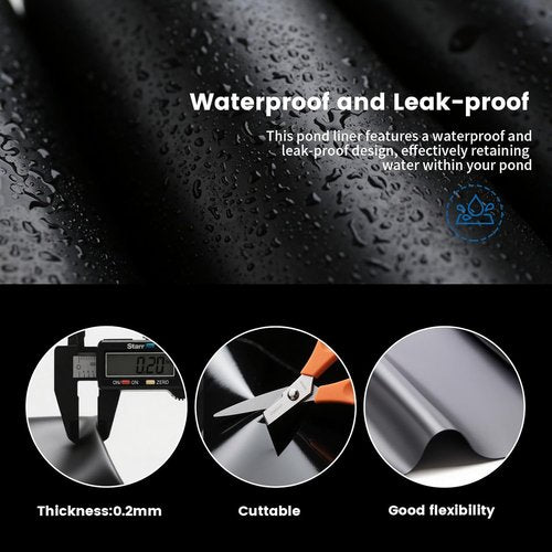 KOI Pond Liner - 15 Mil HDPE Waterproof Black Liner for Outdoor Fish Ponds | 10 x 20 FT