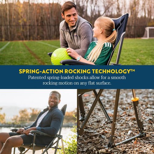 GCI Outdoor RoadTrip Rocker Camping Chair - Portable Folding Rocking Chair with Drink Holder & Comfortable Backrest - Indigo Blue