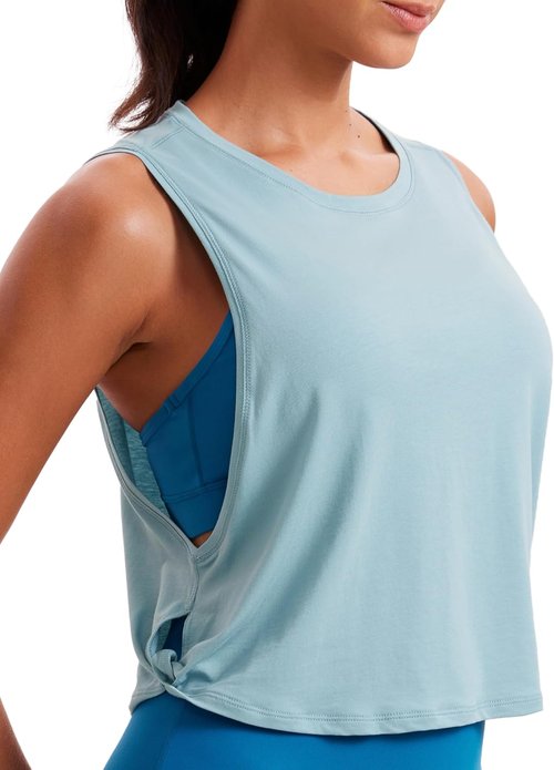 CRZ YOGA Pima Cotton Tank Tops for Women - Loose Crop Sleeveless Workout Shirt | Athletic Gym Wear