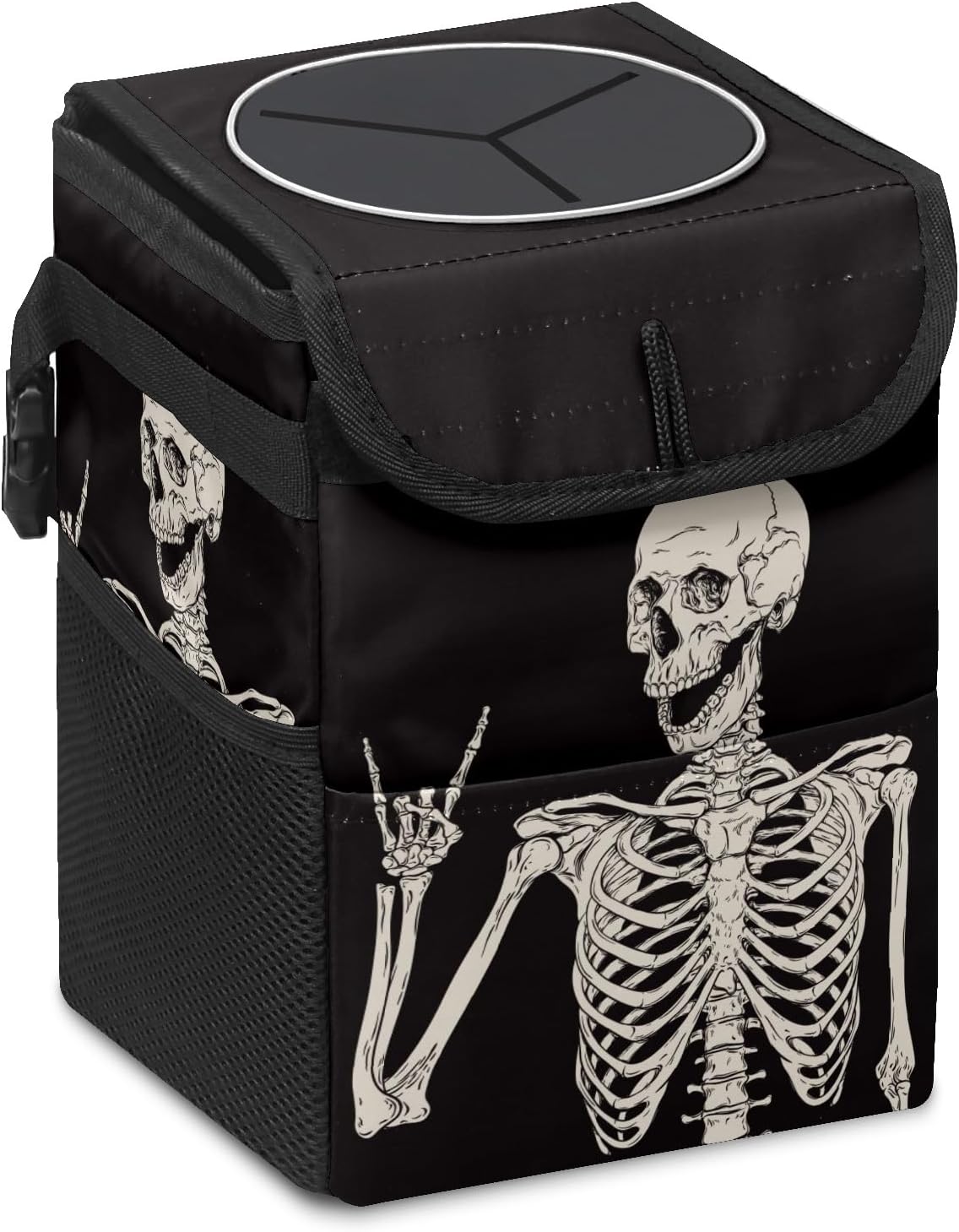 Goth Skull Car Trash with Lid - Leakproof Vehicle Trash Bin Car Accessories