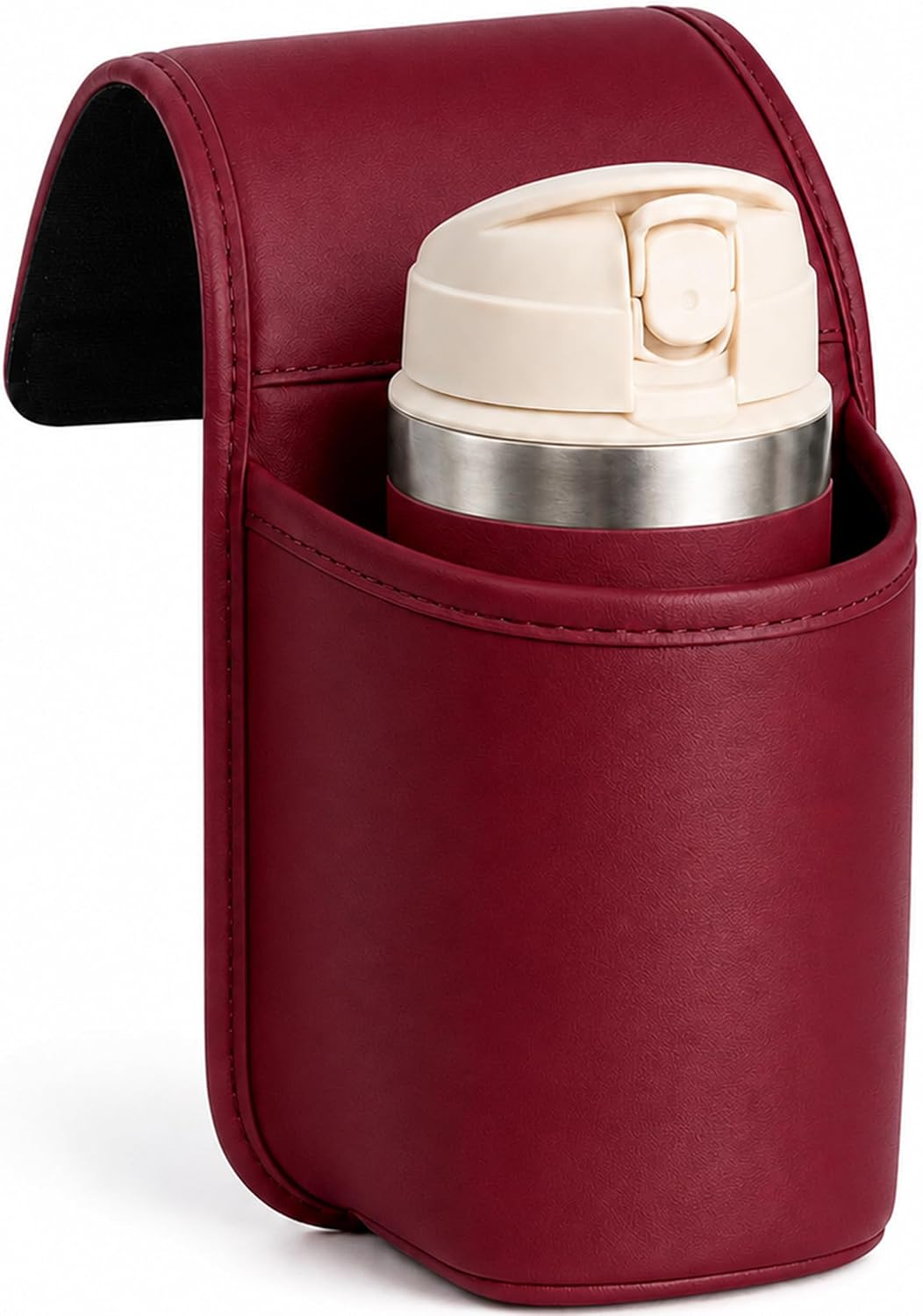 Leather Car Door Cup Holder, Wide‑Mouth Opening Car Storage Pocket for Drinks & Phone，Black