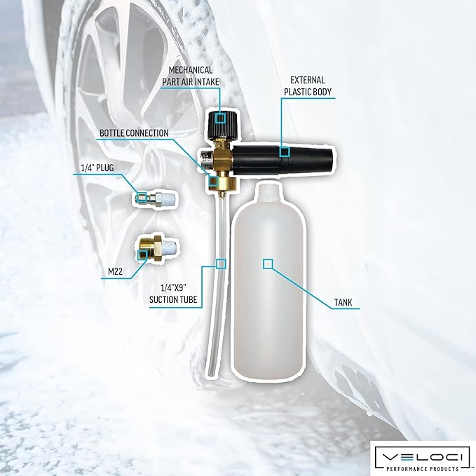 MTM Hydro Foam Cannon Pressure Washer Attachment for Cleaning Vehicles, Pole Barns, House Wash, Siding, Fences, Sidewalk, Roofs and More, Made in Italy, Adjustable with 32 oz. Bottle Commercial Grade