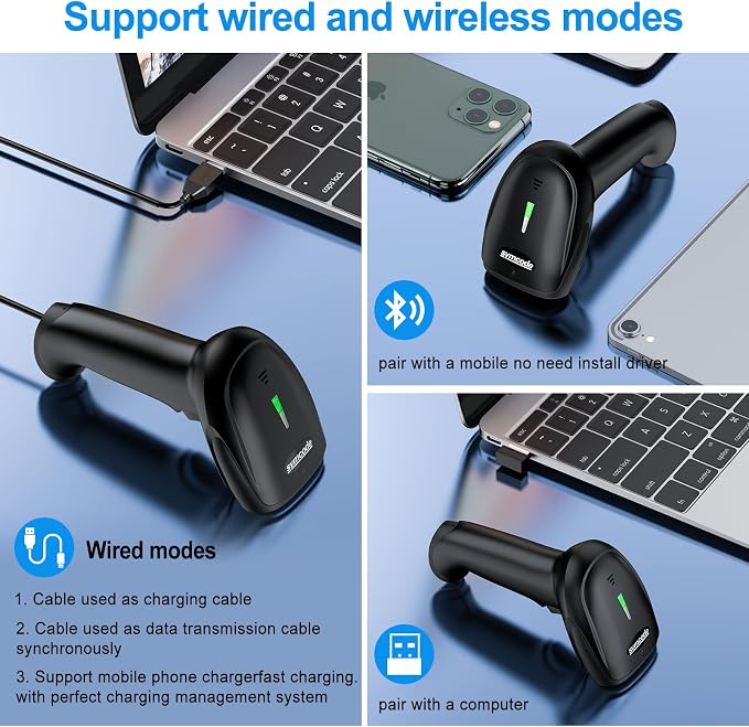 Symcode 2D Wireless Barcode Scanner, 1D QR Bar Code Reader Scanner Automatic