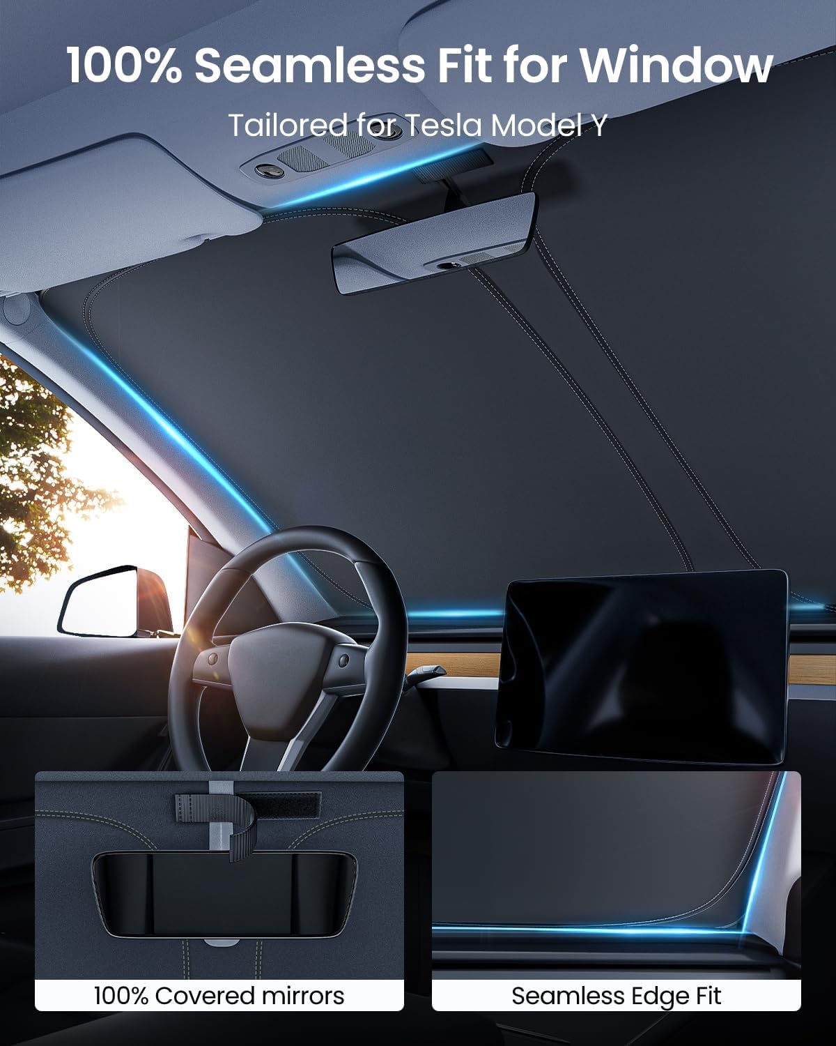 REEVAA Upgraded for Tesla New Model Y 2016-2026 (Juniper) Windshield Sunshade [Tailored Fit, 99% Sun Protection] Foldable Sun Shade Car Accessories with Storage Bag