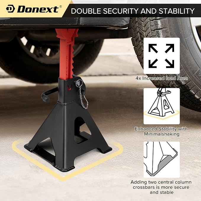 Donext Jack Stands 3 Ton (6,500 lb) Capacity Steel Double Locking, 1 Pair Black and Red Lifting Stand Adjustable Jack Stands