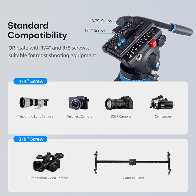 SIRUI AM-25S Video Tripod, 74.8" Professional Heavy Duty Tripod