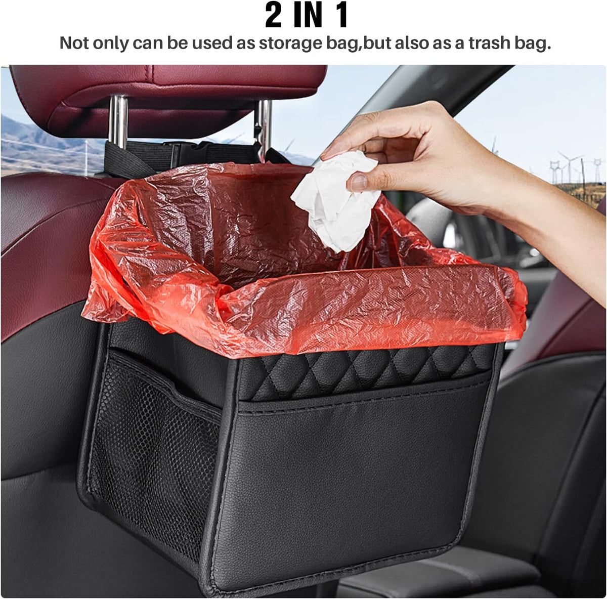 LXUNYI Car Organizer Back Seat, Waterproof Pu Leather Car Seat Storage Bag Foldable Universal Hanging Seatback Organizer for Kids & Adults Travel road Trip Essentials