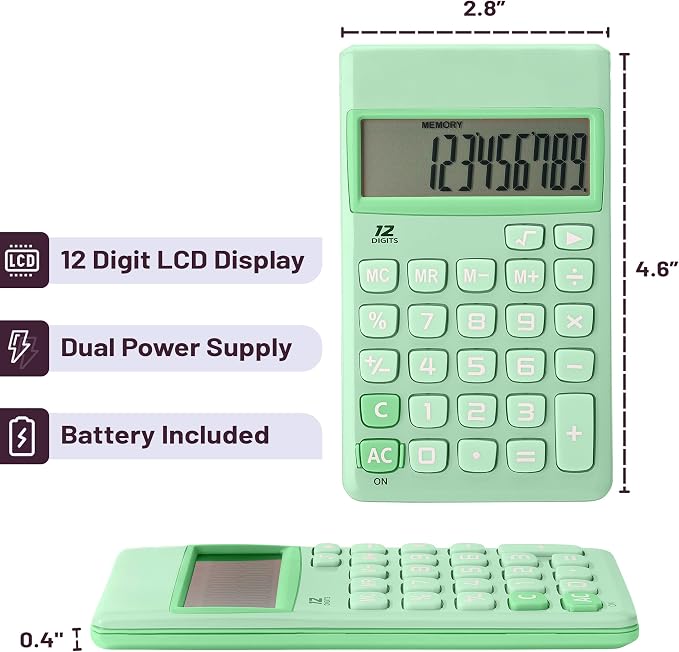 Mr. Pen- Standard Function Calculator, 12 Digits, Small Calculator, Pastel