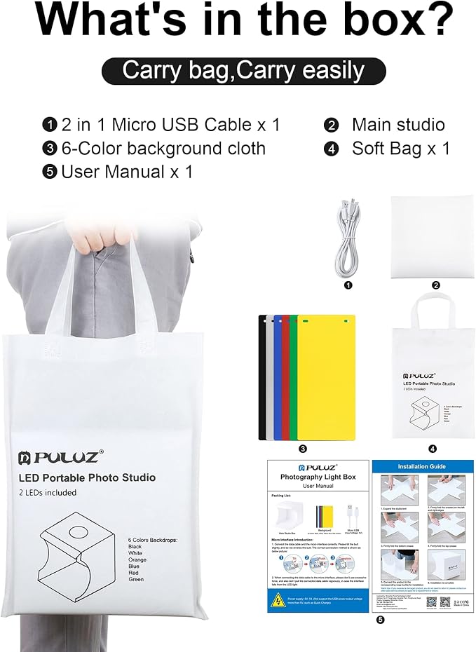 Photo Studio Box with LED Light, PULUZ 20cm Mini Portable Photography Lighting