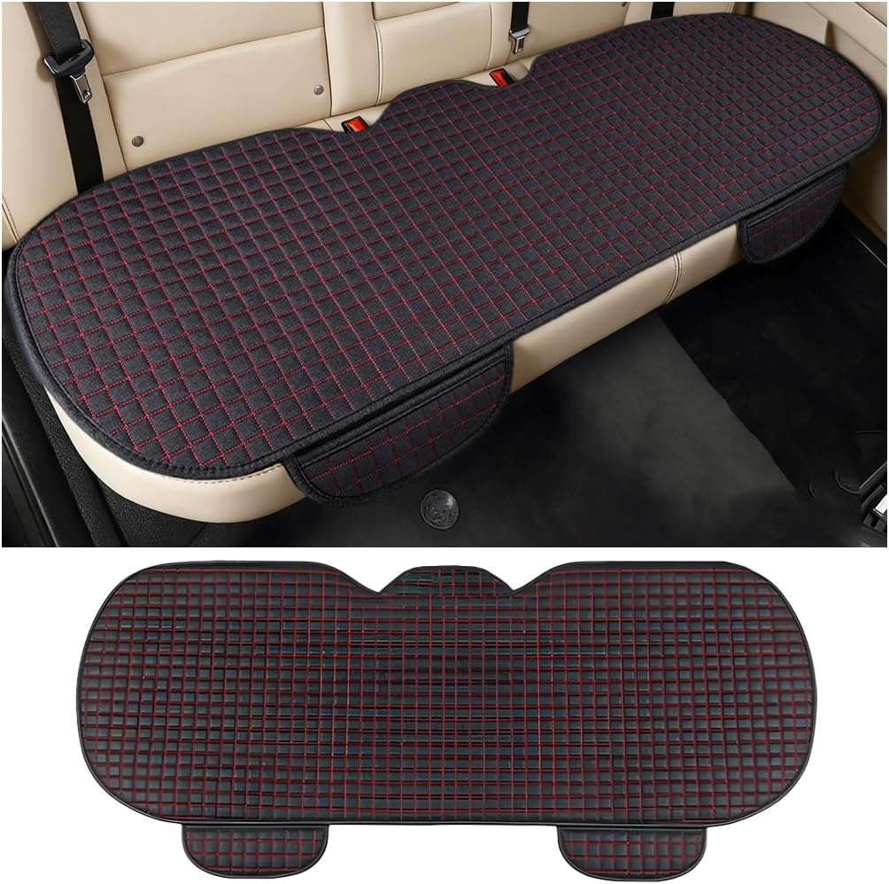 Car Back Seat Cover, Linen Breathable Vehicle Rear Bottom Bench Seat Protector with Storage Pocket, Anti-Slip Comfortable Long Automotive Rear Chair Cover, Universal for Vehicles (Gray)