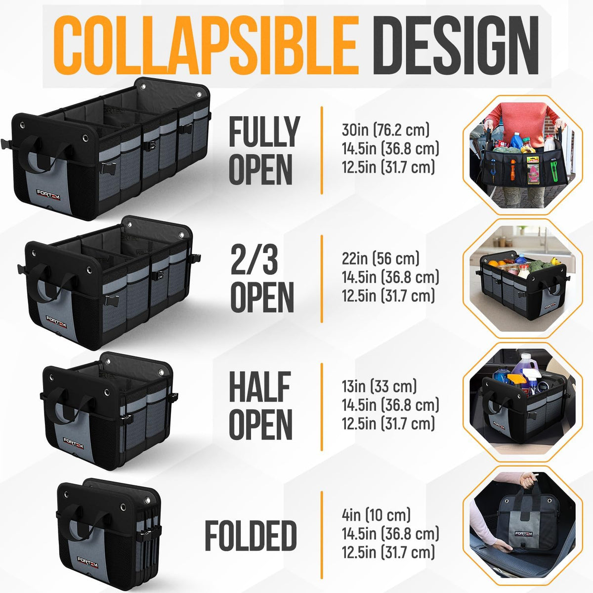 FORTEM Trunk Organizer - Collapsible Car Organizer & Storage Bag for SUVs