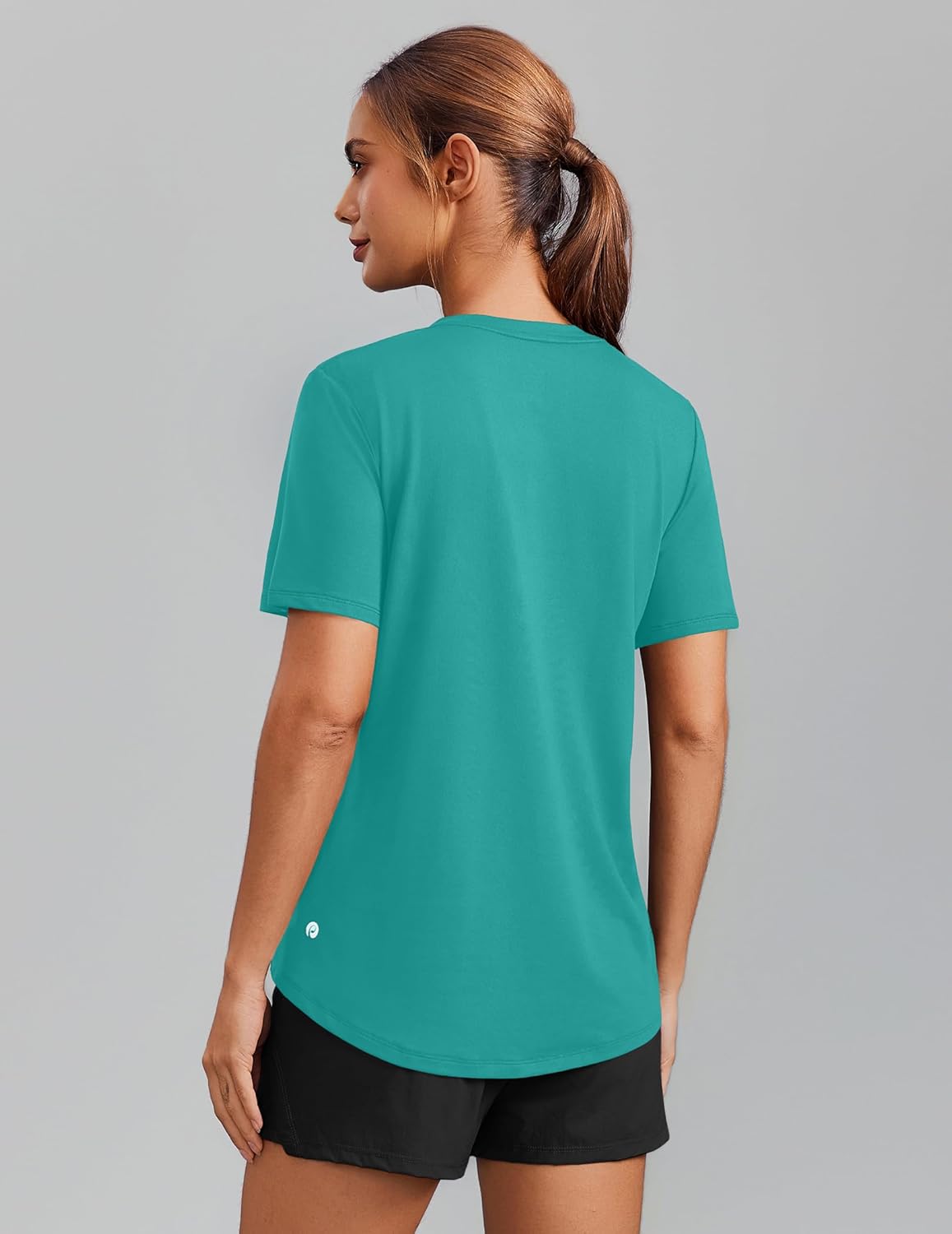 PINSPARK Soft Workout Tops for Women - Short Sleeve V-Neck, Moisture-Wicking, UPF 50+ Sun Protection, Quick Dry Gym Shirts