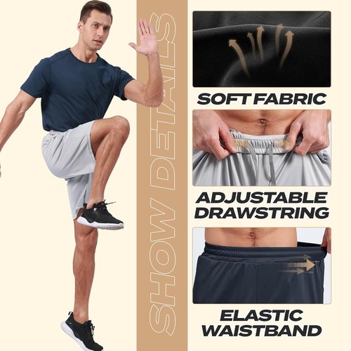 BOOJO Athletic Gym Shorts for Men - Quick Dry Black Workout Shorts with Pockets | 5-Pack Activewear
