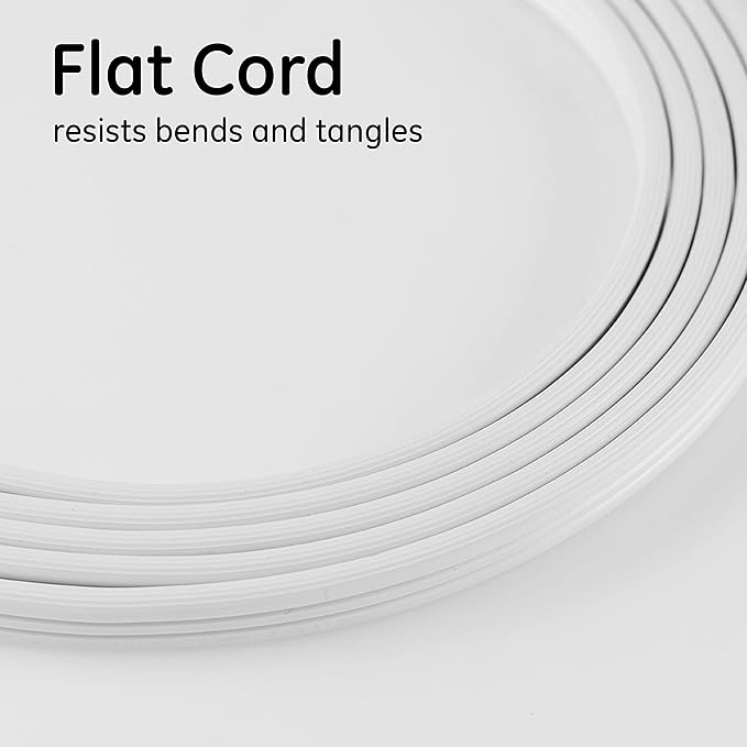GE 3-Outlet Flat Extension Cord 8 Ft Grounded Extension Cord with Multiple Outlets 3 Prong Outlet Extender Flat Plug Indoor Power Strip 16 Gauge UL Listed White 50251