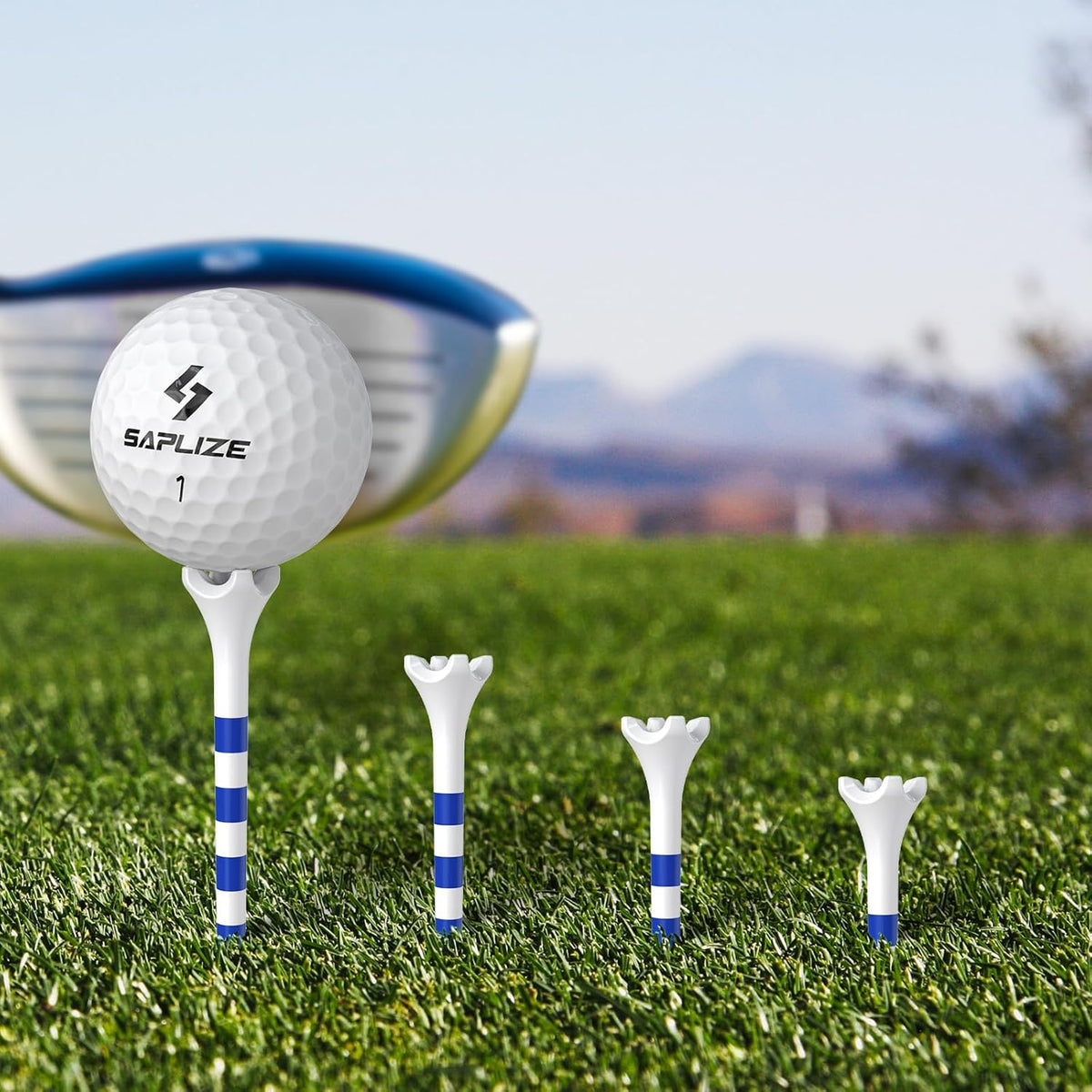 SAPLIZE Golf Tees - Upgraded 4-Prong Design to Reduce Friction & Side Spin | 50/100/120/200 Pack (1.5", 2.75", 3.25")