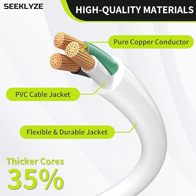16/3 White Extension Cord 6 FT, Indoor Extension Cord for Laptops, Coffee Makers, Office Home Appliances, 3 Prong Resistant Cable Flexible, 13A 125V 1625W ETL Listed