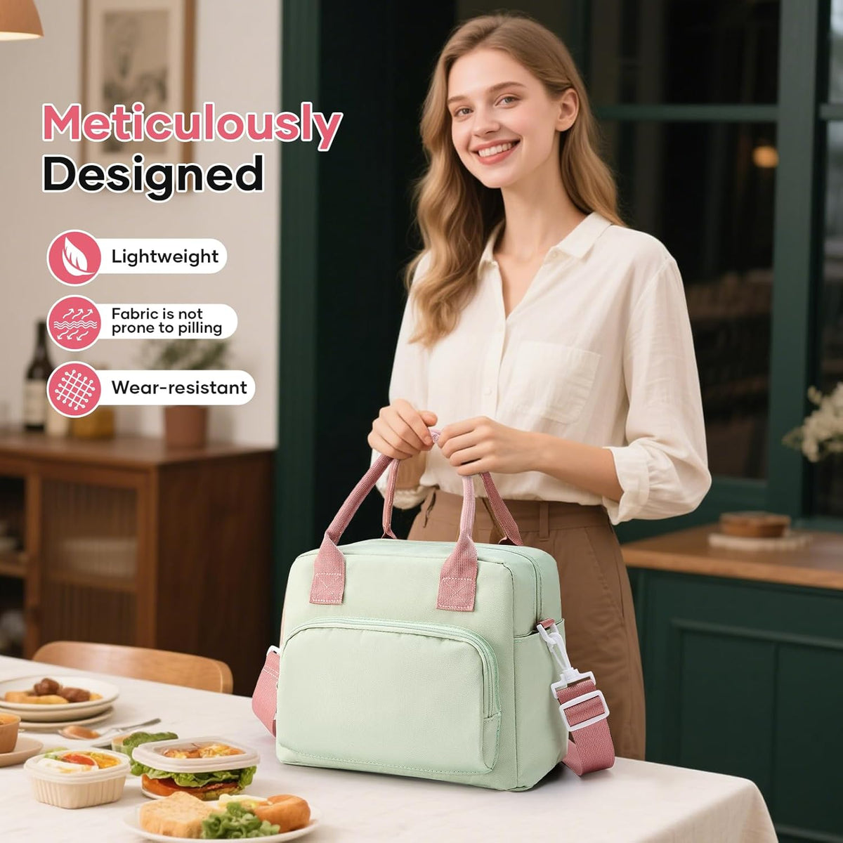 Skiennix Cute Lunch Bag - Corduroy Insulated Tote for Women | Reusable Cooler for Work & Travel