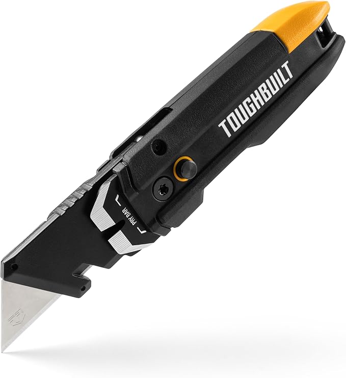 ToughBuilt – Prybar Utility Knife, Heavy-Duty Folding Utility Knife with Built-In Prybar, Scraper Edge, Wire Cutter, and Quick-Change Blade Release, All-Metal Construction (TB-H4-12-I)