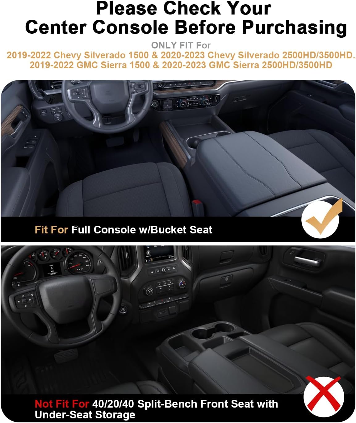 2022 Silverado 1500 Center Console Organizer For 2019-2022 Chevy Silverado 1500/GMC Sierra 1500 & 2020-2023 Silverado/Sierra 2500HD/3500HD Accessories - Only Fit Full Console w/Bucket Seats(Black)