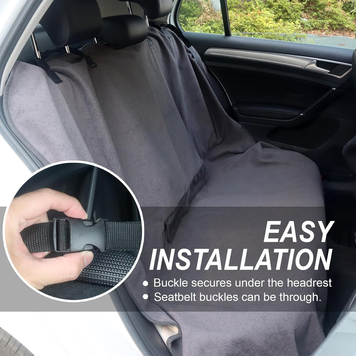 Sweat Towel Car Seat Cover Protector Front Seats for Gym Workout, Running, Swimming, Beach and Hiking, Waterproof Universal Seat Cover for Car, Trucks, Van & SUV (1, Pure Grey, Rear Seat)