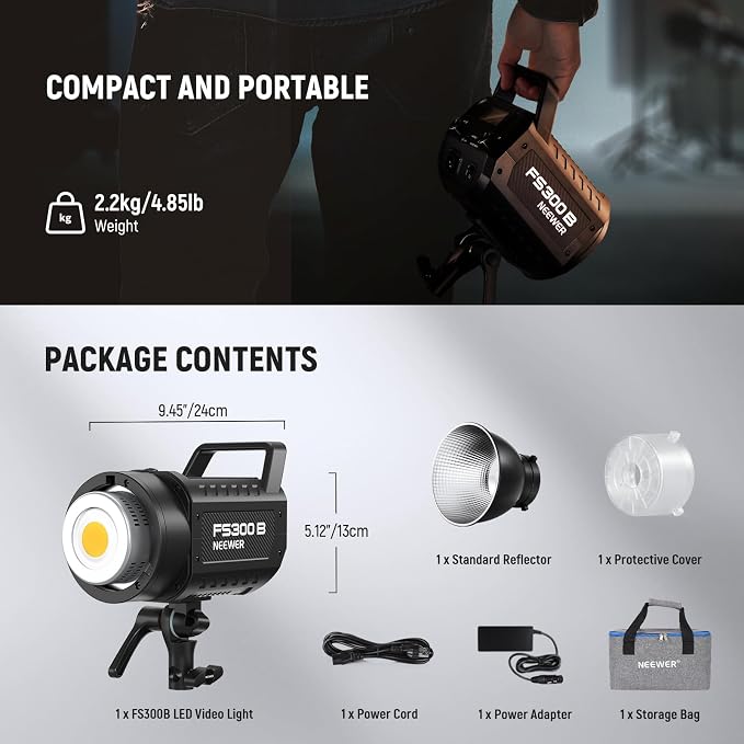 NEEWER FS300B 300W LED Studio Video Light, Bi Color COB Continuous Lighting