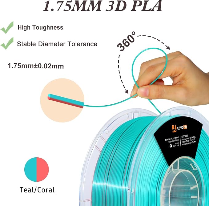 LOVOON 3D Printing Filament PLA, Silk Multicolor PLA Filament 1.75mm, DualColor