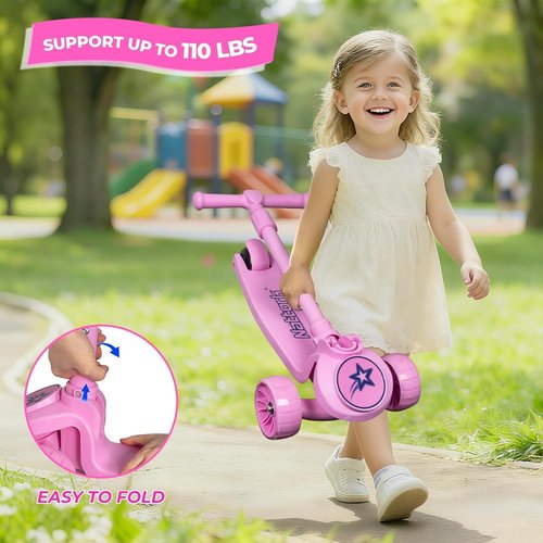 Nattork Kids Scooter - Light Up Wheels & Adjustable Height - Lean-to-Steer, Anti-Slip Deck, Ages 3-8