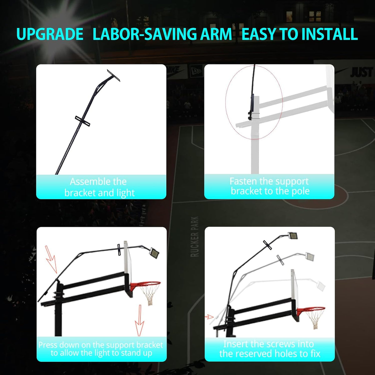 Skiennix Basketball Hoop Light Bracket - Fits 5x5 to 8x12 Inch Square Poles | Durable & Easy to Install