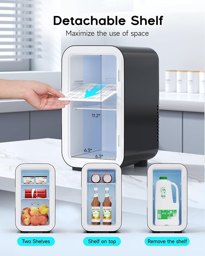 BEICHEN Mini Fridge,6 Liter / 8 Can Small Fridge for Bedroom, Car, Office | Cooler & Warmer for Food, Drinks, Skincare,Energy Saving, Low Noise,110V Ac/12V Dc,Compact & Portable,BLACK ﻿