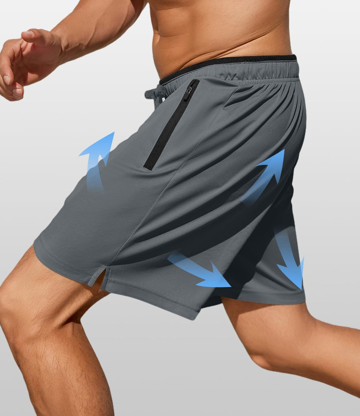 PINSPARK Men's Athletic Running Shorts - 7" Quick Dry Mesh Workout Shorts with Zipper Pockets