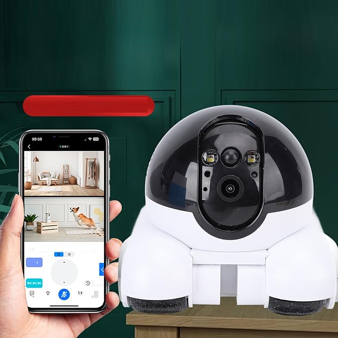 Pomya Robot Camera On Wheels, 2MP 1080P Dual Lens Rotatable, Movable Pet Camera with Phone APP, 2 Way Talk, Motion Detection, 5200mAh Battery, WiFi Indoor Security Camera for Dogs Cats