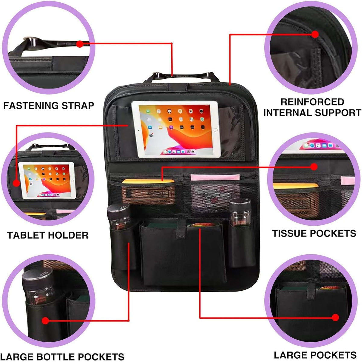 Car BackSeat Organizer, for Kids Car Organizer Kick Mats Kick Mats Back Seat Protector with Touch Screen Tablet Holder, for Kids, Car Travel Accessories, 1 Pack