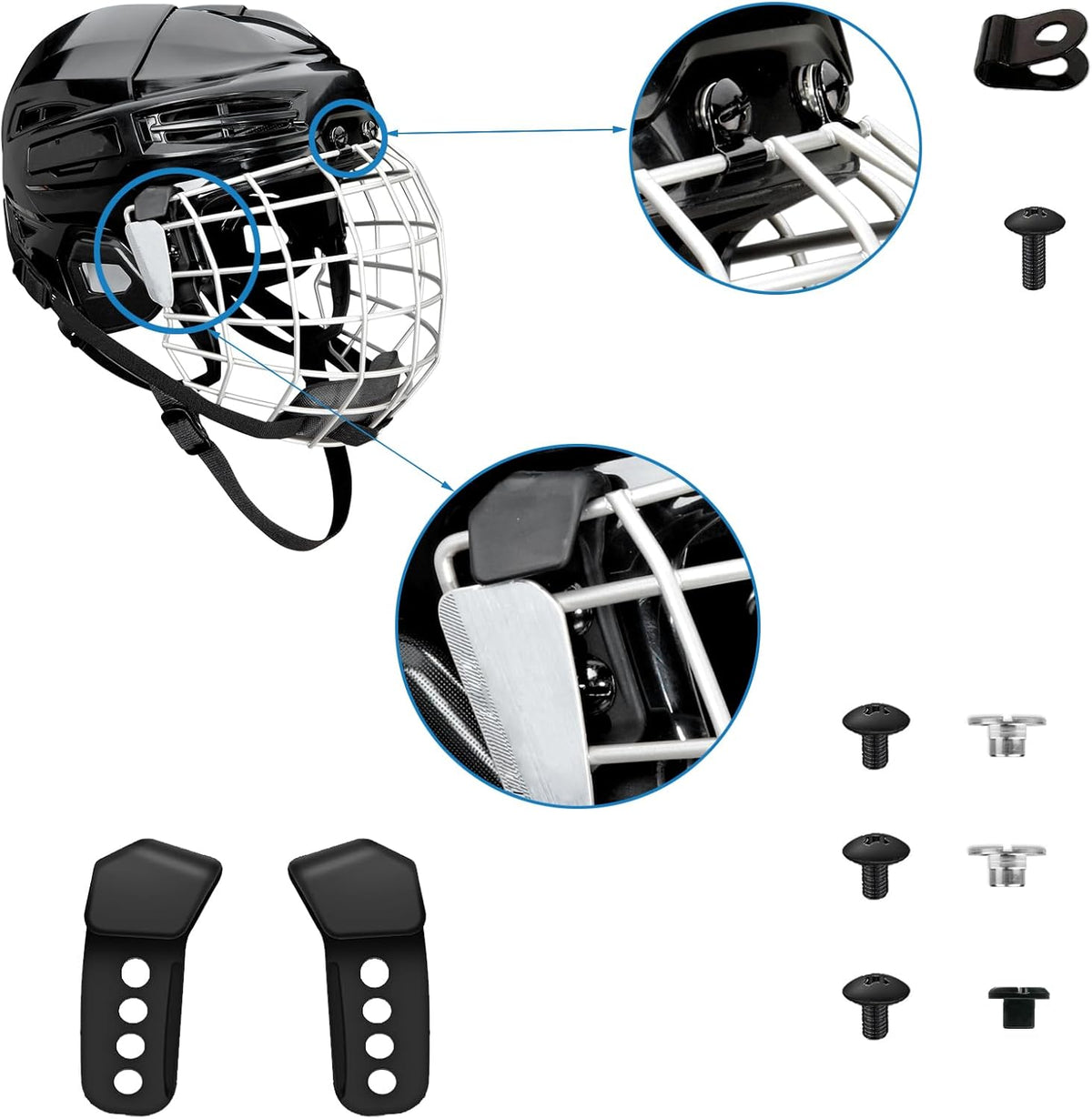 Universal Hockey Helmet Repair Kit - Complete Replacement Parts for Ice Hockey Helmets | Includes J Clips, R Clips, Posts & Bolts