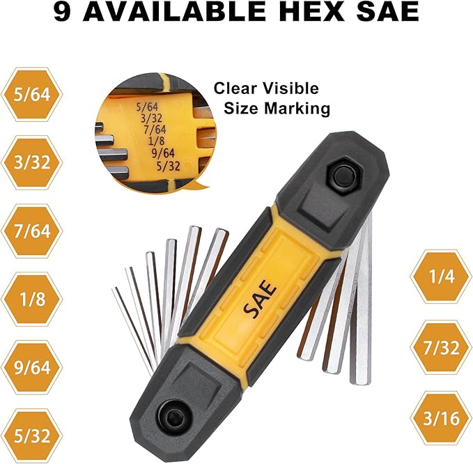 MULWARK 17pcs Folding Allen Wrench Set | Metric & Standard SAE - Key Tool 2 Pack Portable Hex for Basic Home Repair and General Applications