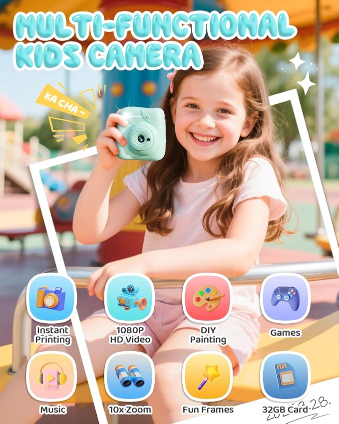 Kids Camera Instant Print, 1080P HD Kids Instant Camera