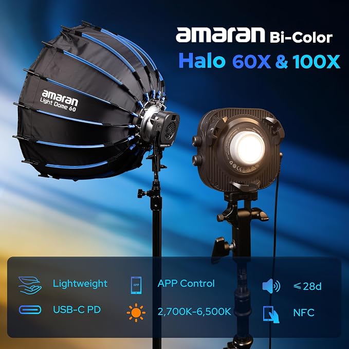 Amaran Halo 60X COB Led Video Light 63W Bi-Color 2700k-6500k, 270 lux@ 1m