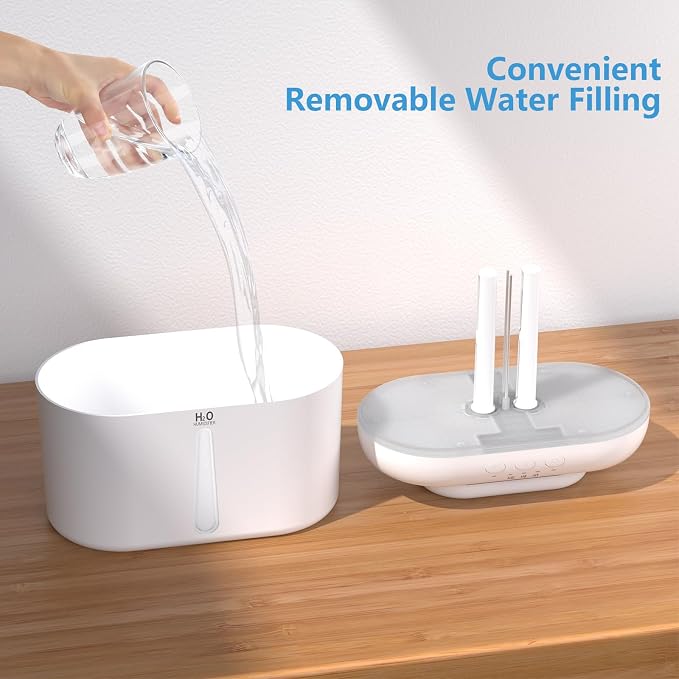 SZO Humidifiers for Bedroom Large Room, 2.5L Dual Nozzle Cool Mist Humidifier for Baby, 16dB Ultra Quiet, Top Fill, Slim Flat Design for Nightstand, Auto Shut-off