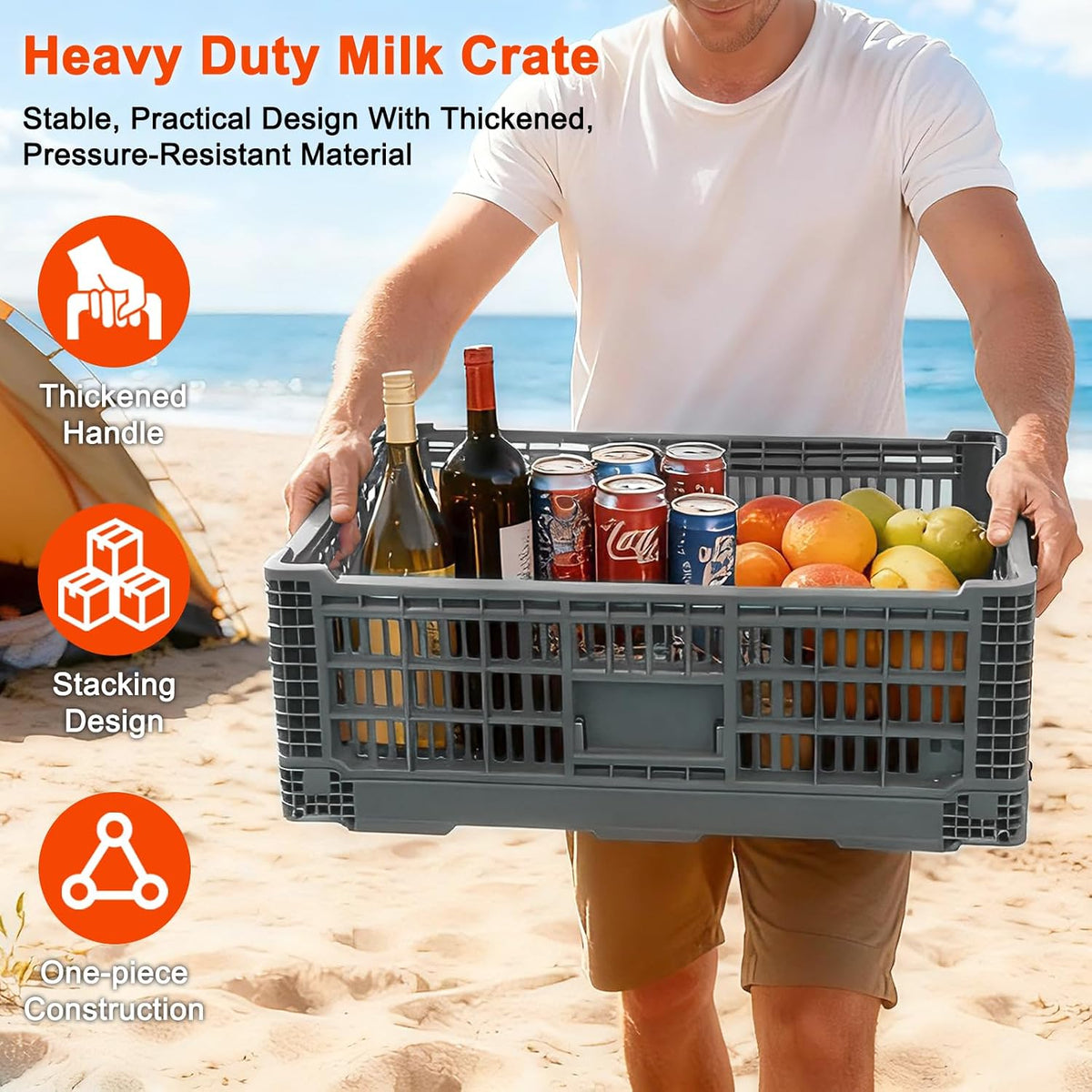 Collapsible Milk Crates 52L, Plastic Folding Storage Crate