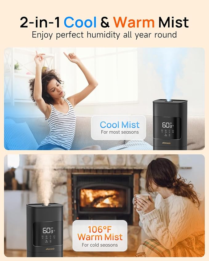 Warm & Cool Mist Humidifiers for Bedroom 500 sq ft, 2.1Gal/8L Humidifier Large Room with Essential Oil Diffuser, Top-Fill Large Room Humidifiers for Home Baby Nursery Plants Office