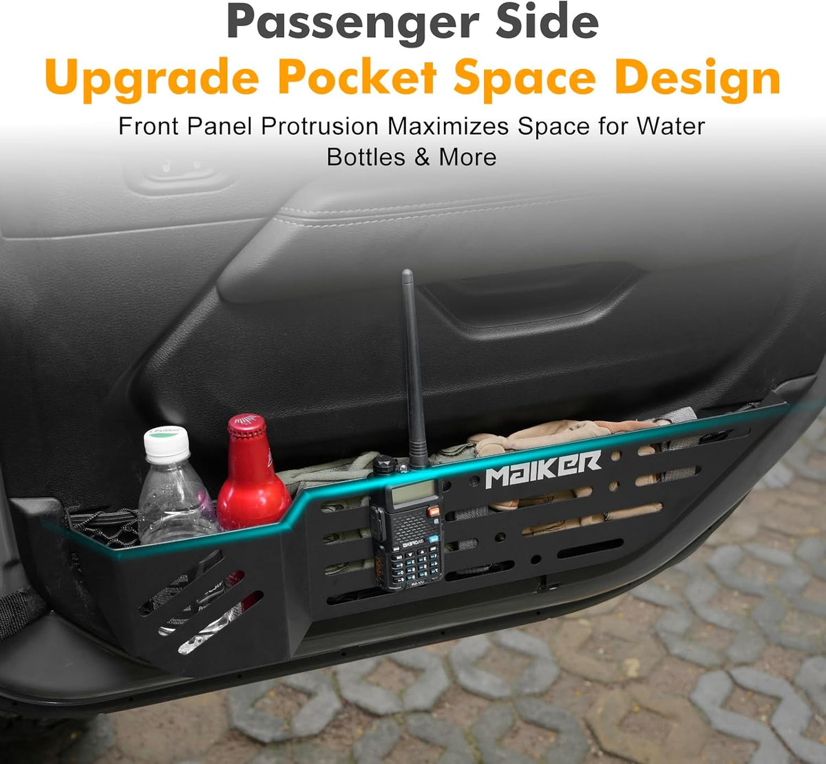 MAIKER Metal Front Door Pocket Storage Box Compatible with 2018-2024 Jeep Wrangler JL JLU 4XE & 2020-2024 Gladiator JT, Molle Panels Door Organizer Replaces Sagging Nets, 2PCS
